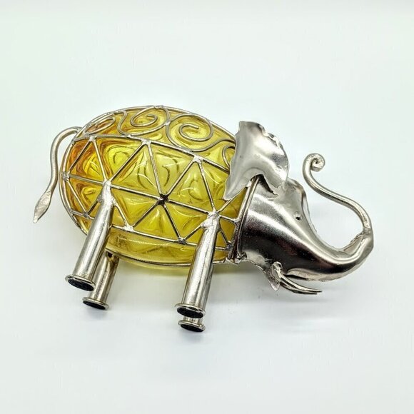 Vintage Golden Amber Glass Silver Metal Caged Elephant - Picture 8 of 10